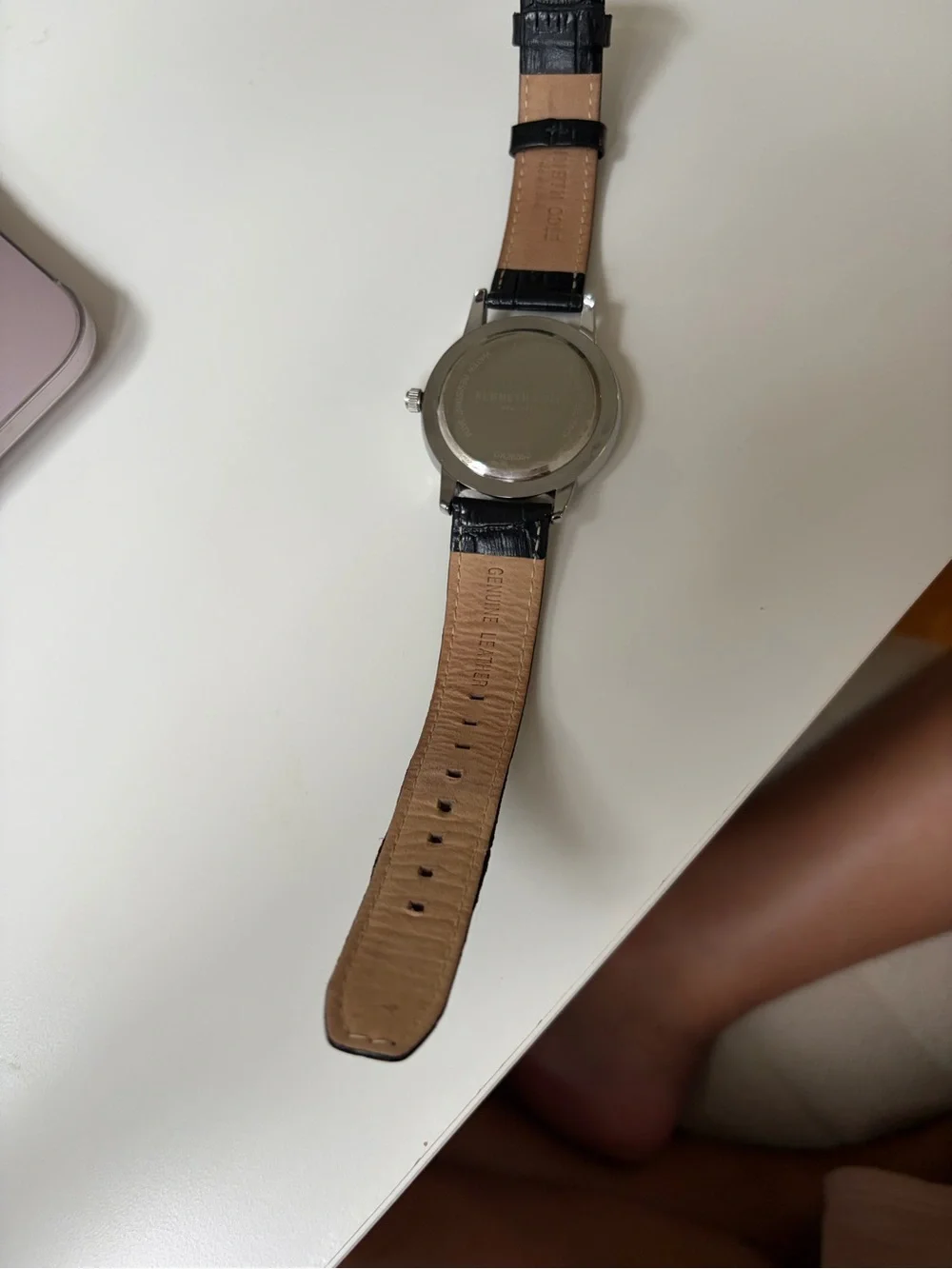 Kenneth Cole Black Dial Silver Case Leather Strap Watch